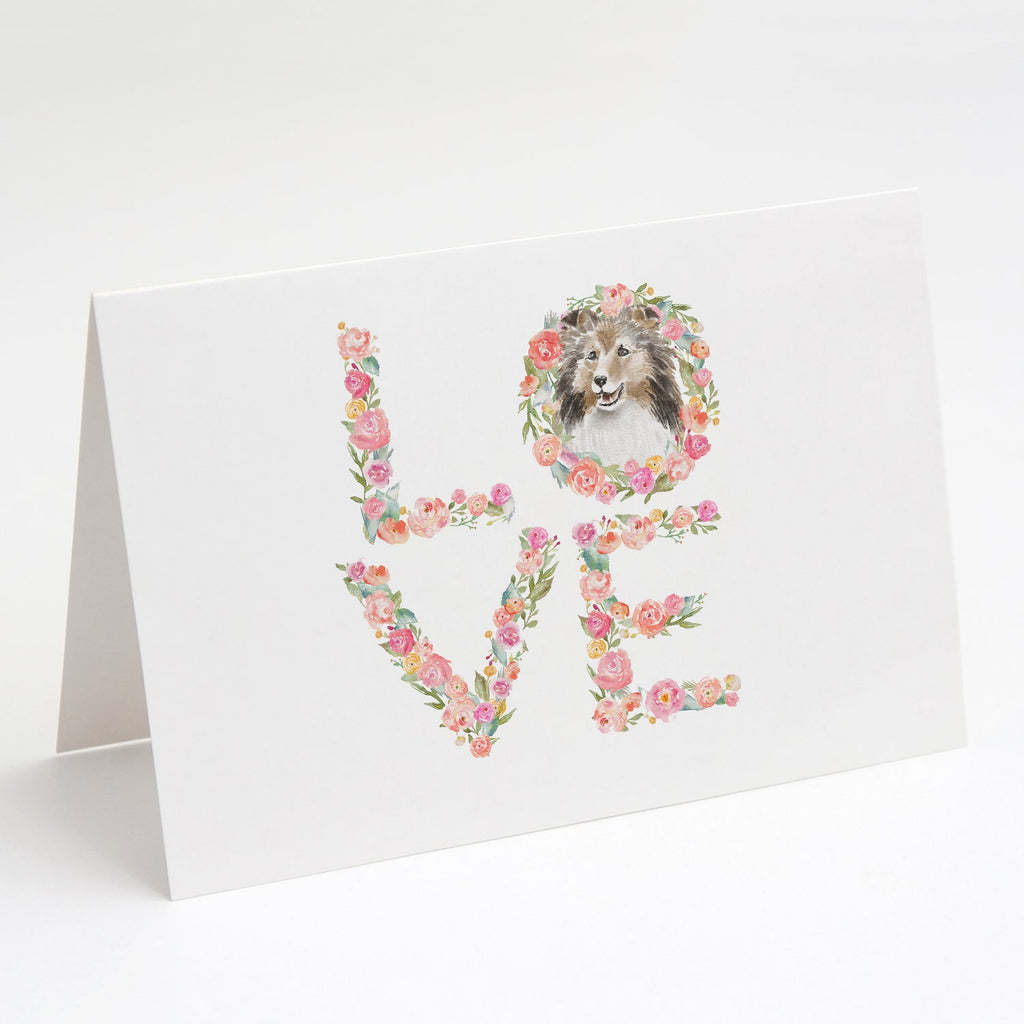 Sheltie #12 LOVE Greeting Cards Pack of 8 Blank Cards with Envelopes Whimsical A7 Size 5x7