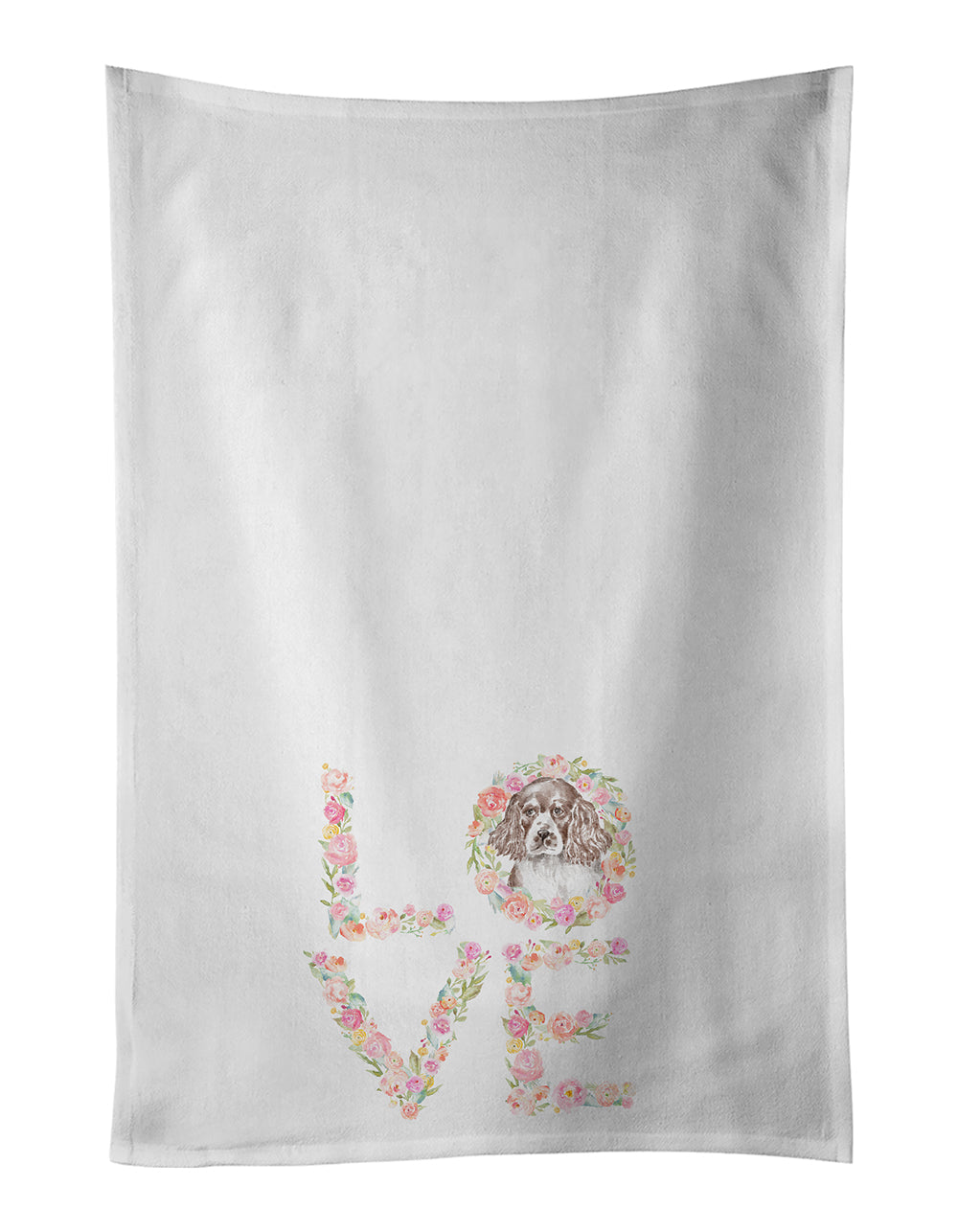 English Springer Spaniel #2 LOVE Kitchen Towel Set of 2 White Dish Towels Decorative Bathroom Hand towel for Hand, Face, Hair, Yoga, Tea, Dishcloth, 19 X 28", White