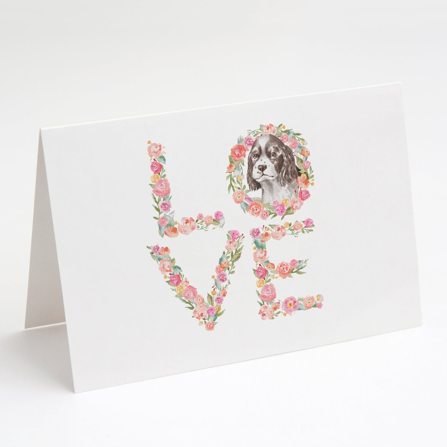 English Springer Spaniel #9 LOVE Greeting Cards Pack of 8 Blank Cards with Envelopes Whimsical A7 Size 5x7