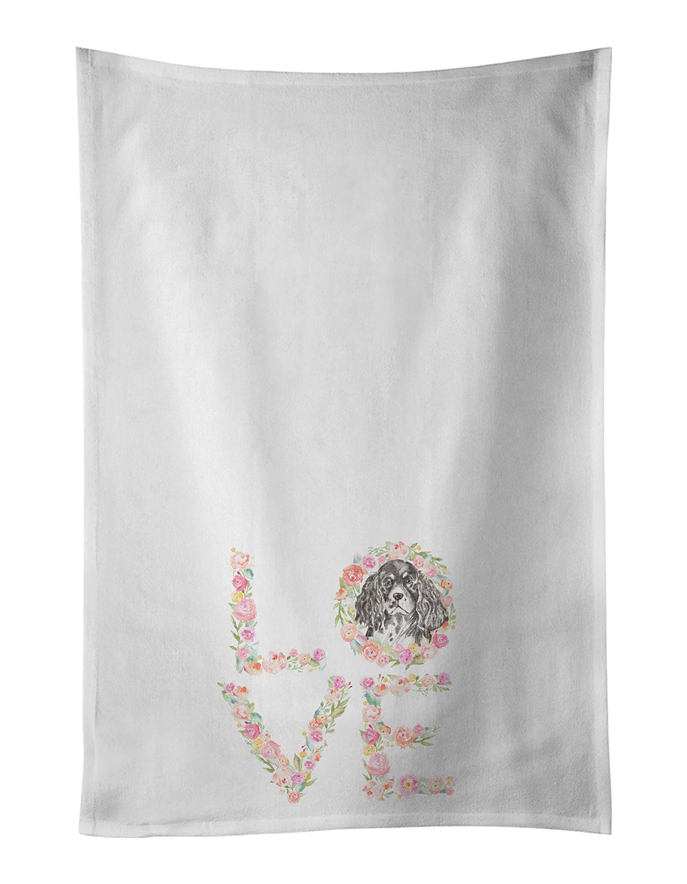 English Springer Spaniel #10 LOVE Kitchen Towel Set of 2 White Dish Towels Decorative Bathroom Hand towel for Hand, Face, Hair, Yoga, Tea, Dishcloth, 19 X 28", White