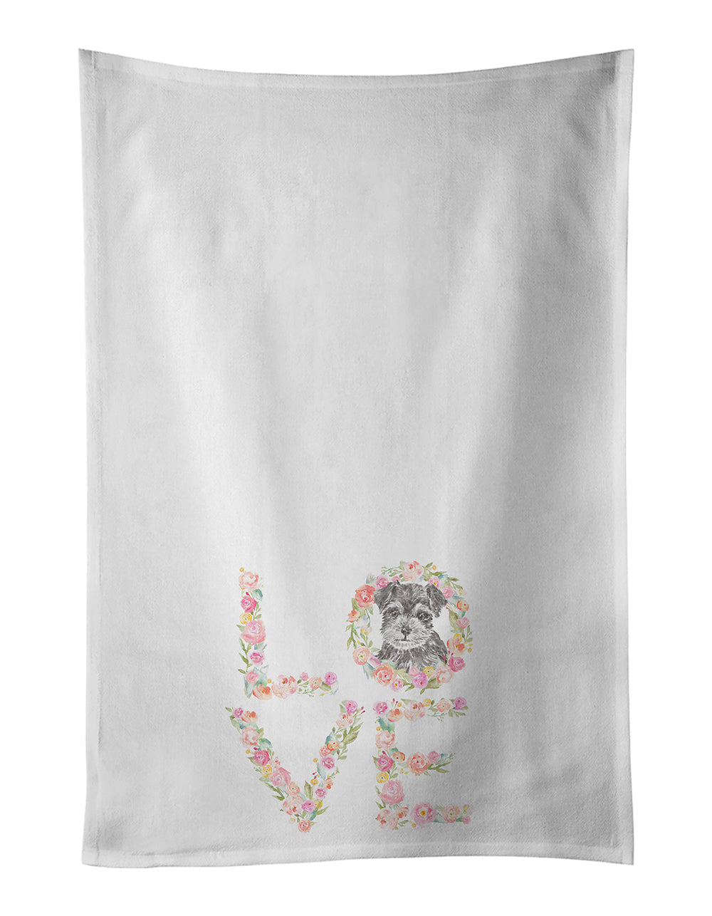 Schnauzer #4 LOVE Kitchen Towel Set of 2 White Dish Towels Decorative Bathroom Hand towel for Hand, Face, Hair, Yoga, Tea, Dishcloth, 19 X 28", White