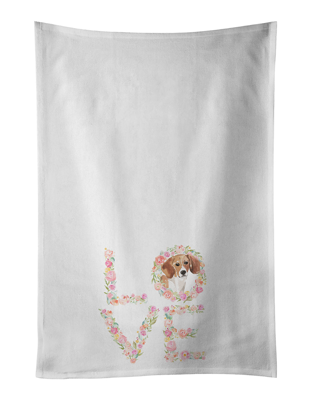 Beagle #2 Love Kitchen Towel Set of 2 White Dish Towels Decorative Bathroom Hand towel for Hand, Face, Hair, Yoga, Tea, Dishcloth, 19 X 28", White