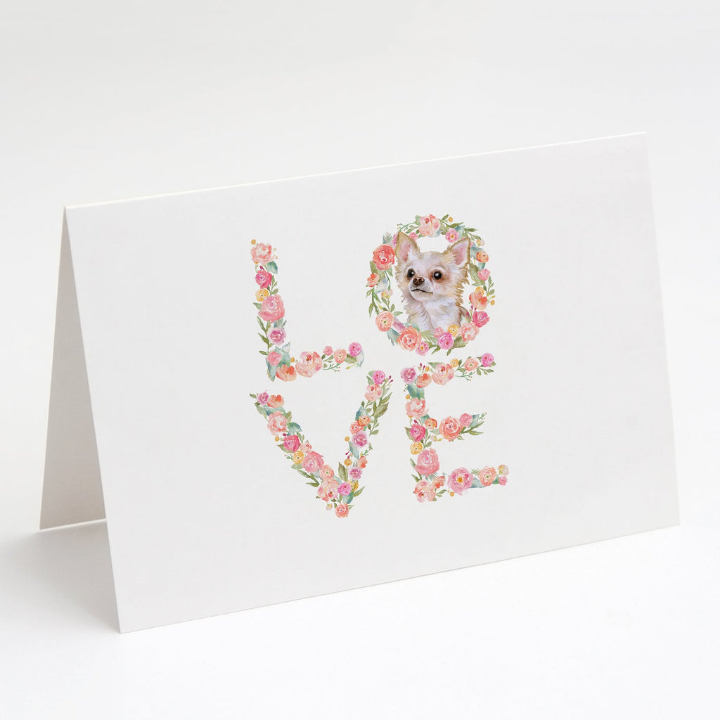 Longhaired Chihuahua Love Greeting Cards Pack of 8 Blank Cards with Envelopes Whimsical A7 Size 5x7