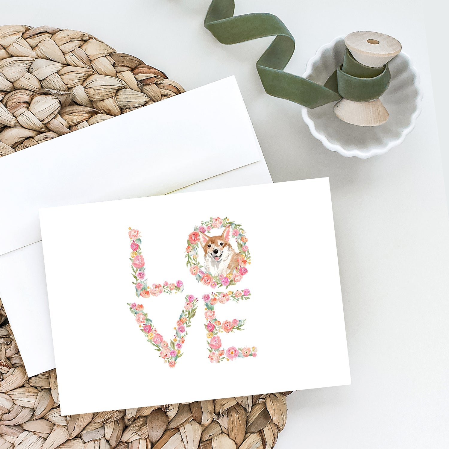 Corgi Love Greeting Cards Pack of 8 Blank Cards with Envelopes Whimsical A7 Size 5x7