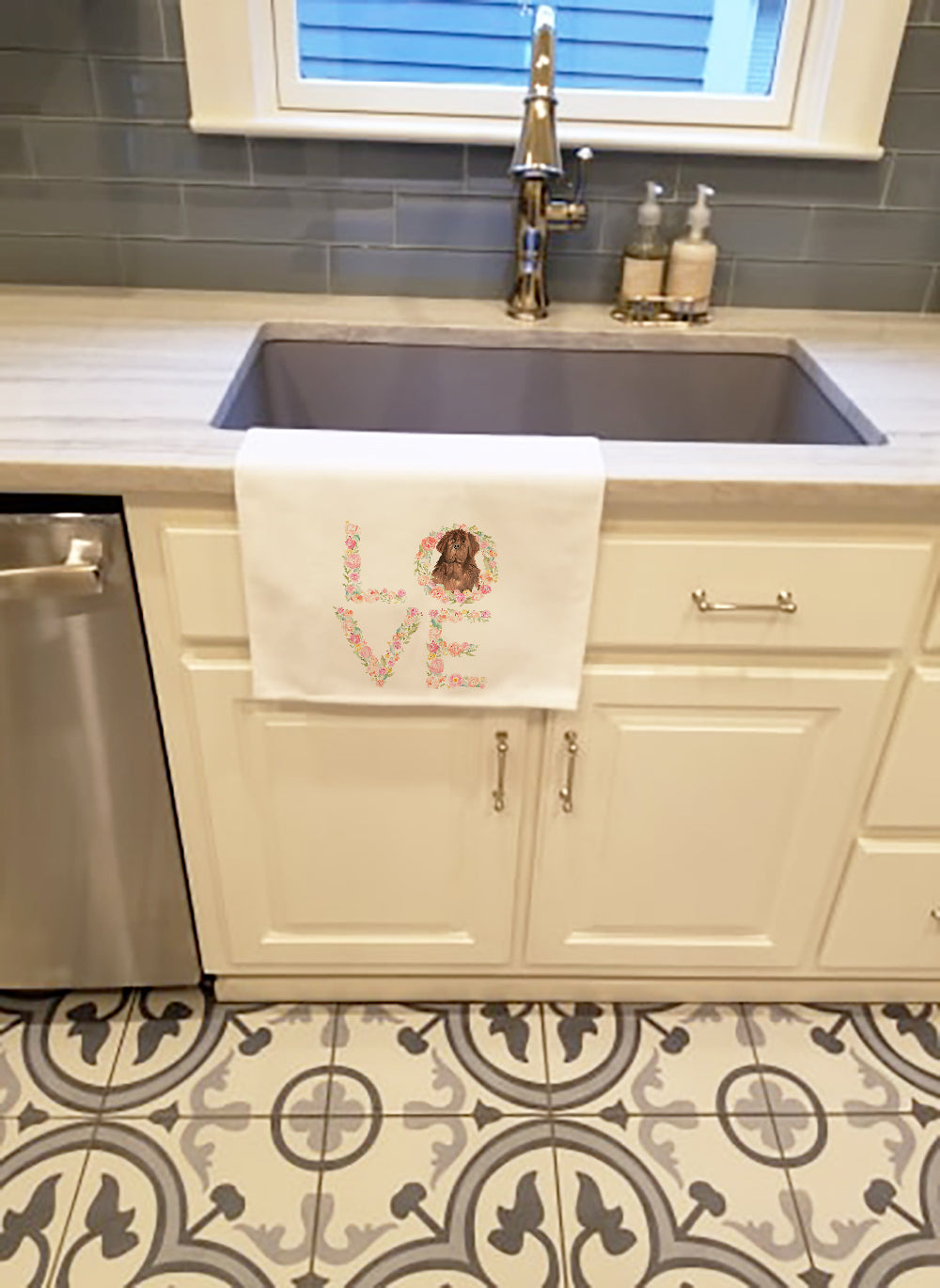Newfoundland Love Kitchen Towel Set of 2 White Dish Towels Decorative Bathroom Hand towel for Hand, Face, Hair, Yoga, Tea, Dishcloth, 19 X 28", White