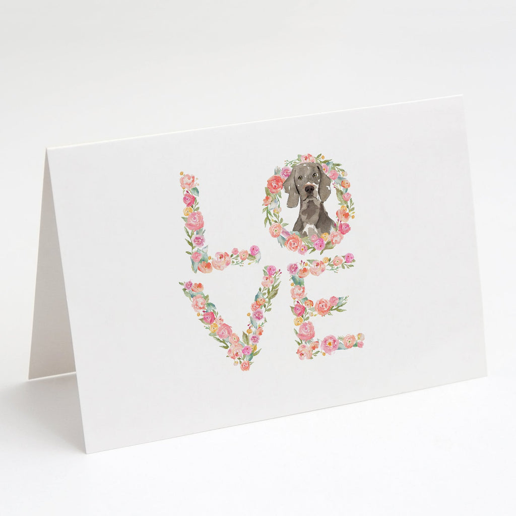Weimaraner Love Greeting Cards Pack of 8 Blank Cards with Envelopes Whimsical A7 Size 5x7