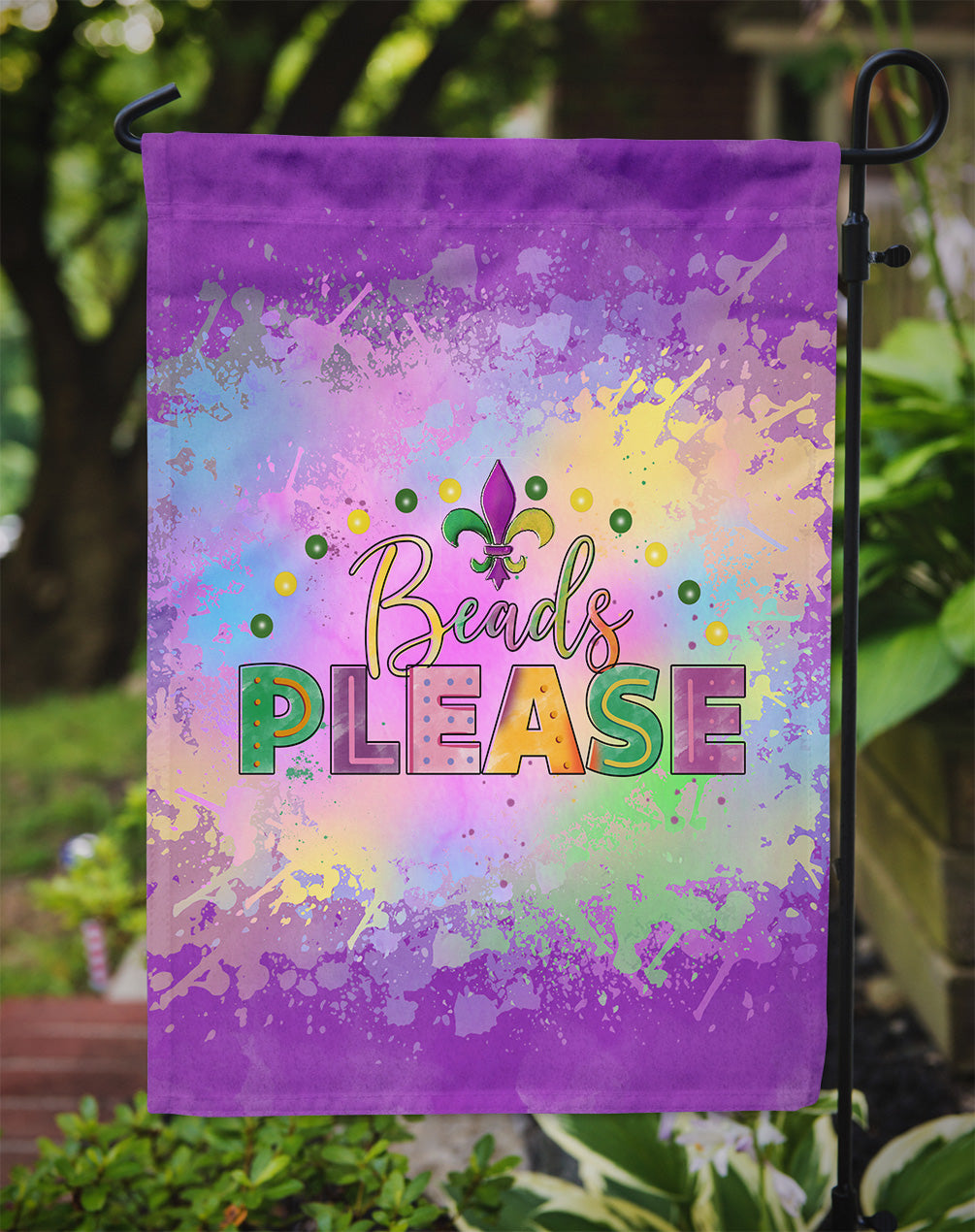 Beads Please Mardi Gras Garden Flag Mailbox Decorative Yard Banner Outside Patio Artwork for Flower Beds, Garden Size, Multicolor