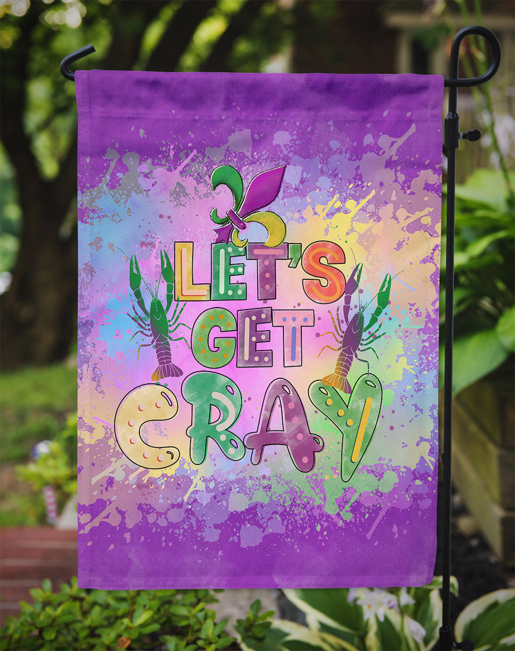 Let's Get Cray Mardi Gras Garden Flag Mailbox Decorative Yard Banner Outside Patio Artwork for Flower Beds, Garden Size, Multicolor