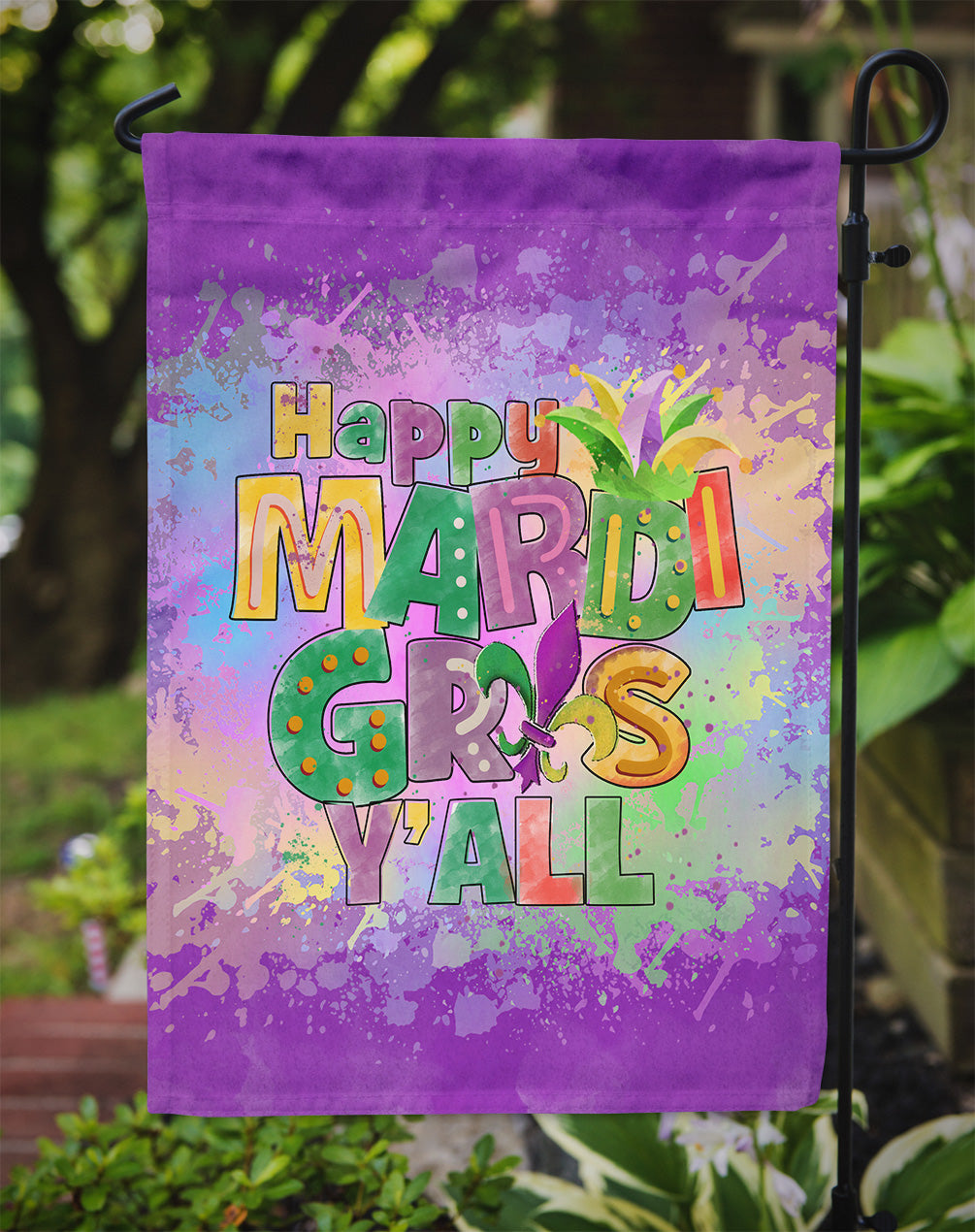 Happy Mardi Gras Y'all Garden Flag Mailbox Decorative Yard Banner Outside Patio Artwork for Flower Beds, Garden Size, Multicolor