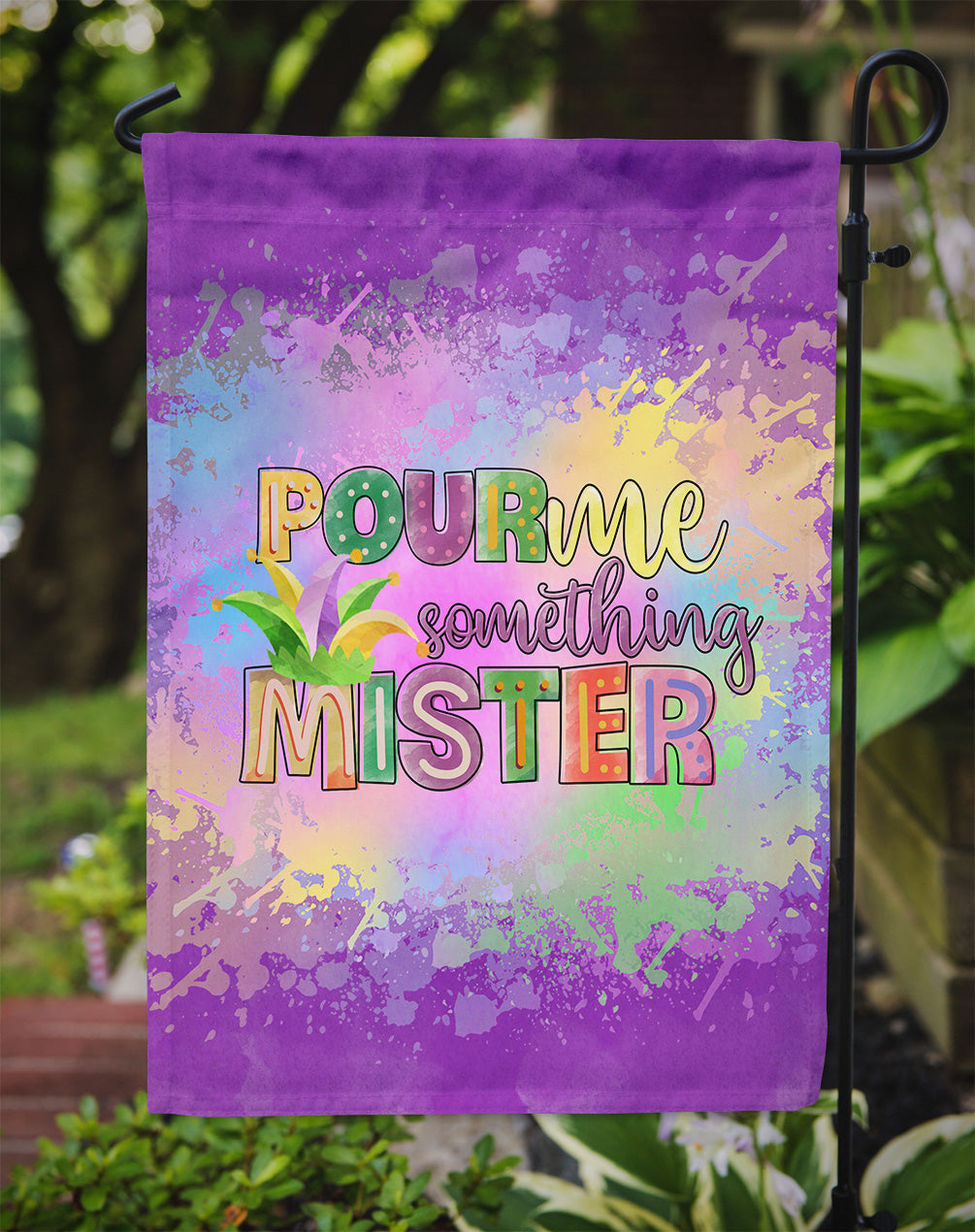 Pour Me Something Mister Mardi Gras Garden Flag Mailbox Decorative Yard Banner Outside Patio Artwork for Flower Beds, Garden Size, Multicolor