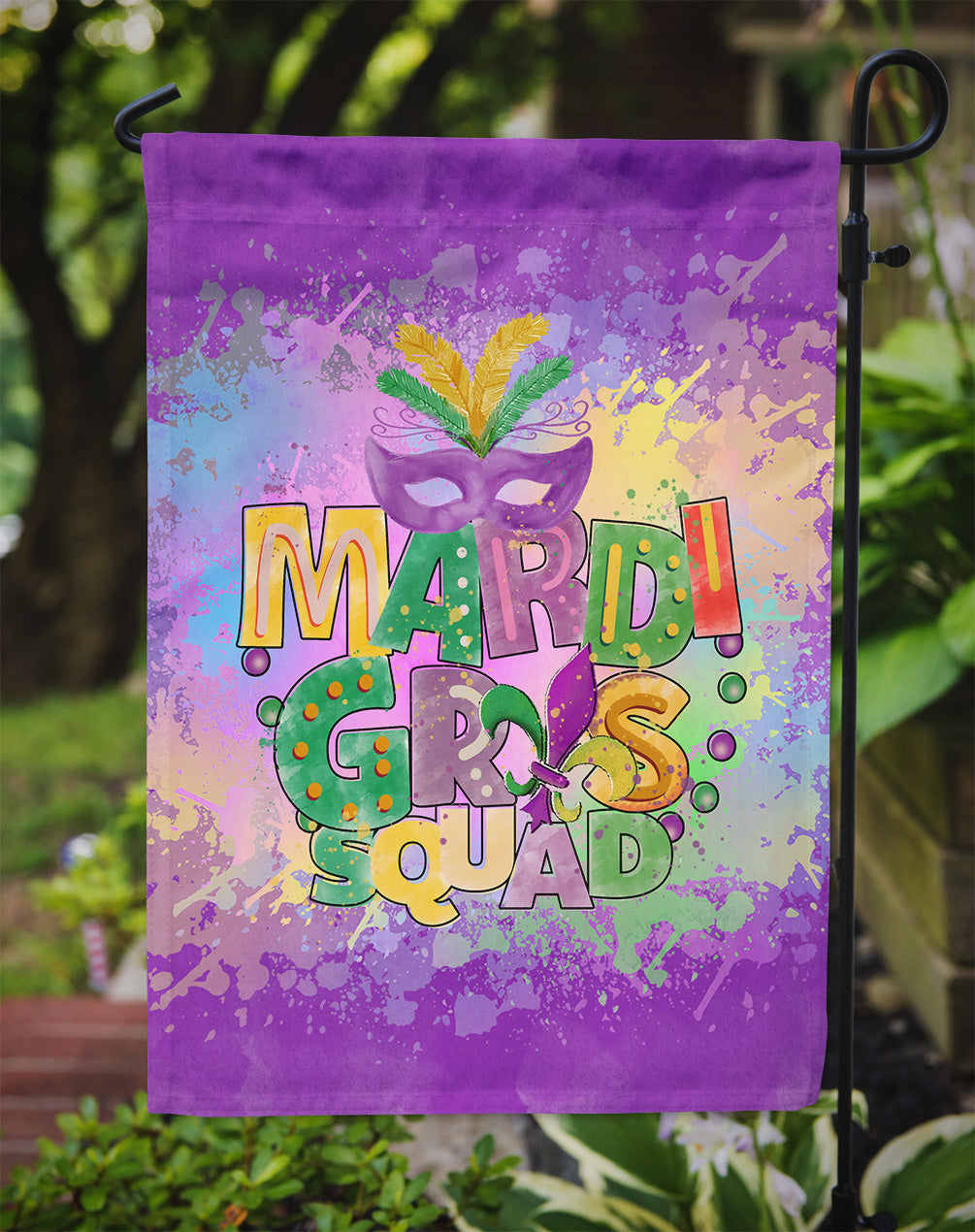 Mardi Gras Squad Garden Flag Mailbox Decorative Yard Banner Outside Patio Artwork for Flower Beds, Garden Size, Multicolor