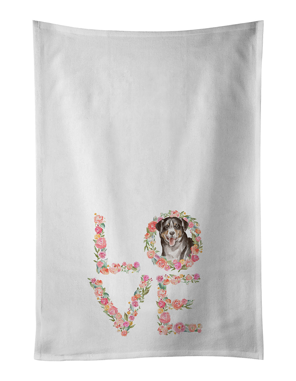 Appenzeller Sennenhund #3 Love Kitchen Towel Set of 2 White Dish Towels Decorative Bathroom Hand towel for Hand, Face, Hair, Yoga, Tea, Dishcloth, 19 X 28", White