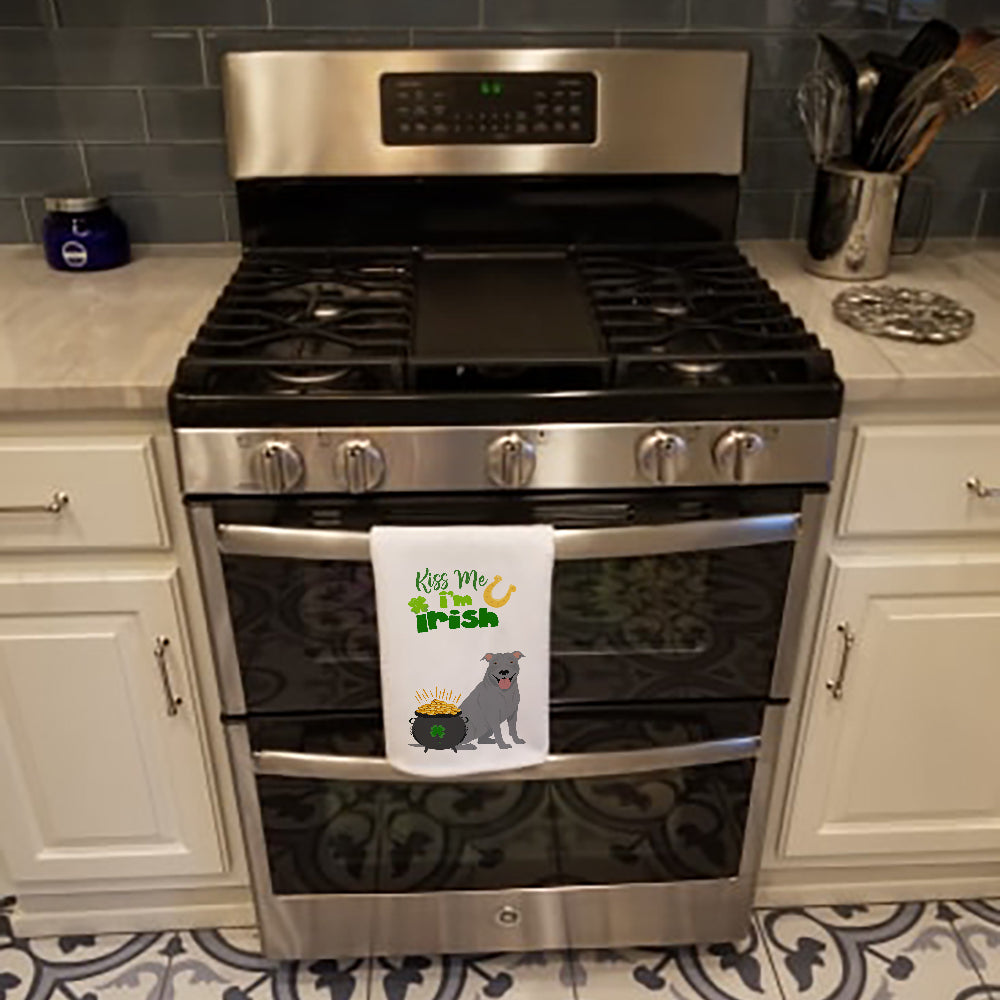 Blue Pit Bull Terrier St. Patrick's Day Kitchen Towel Set of 2 White Dish Towels Decorative Bathroom Hand towel for Hand, Face, Hair, Yoga, Tea, Dishcloth, 19 X 28", White