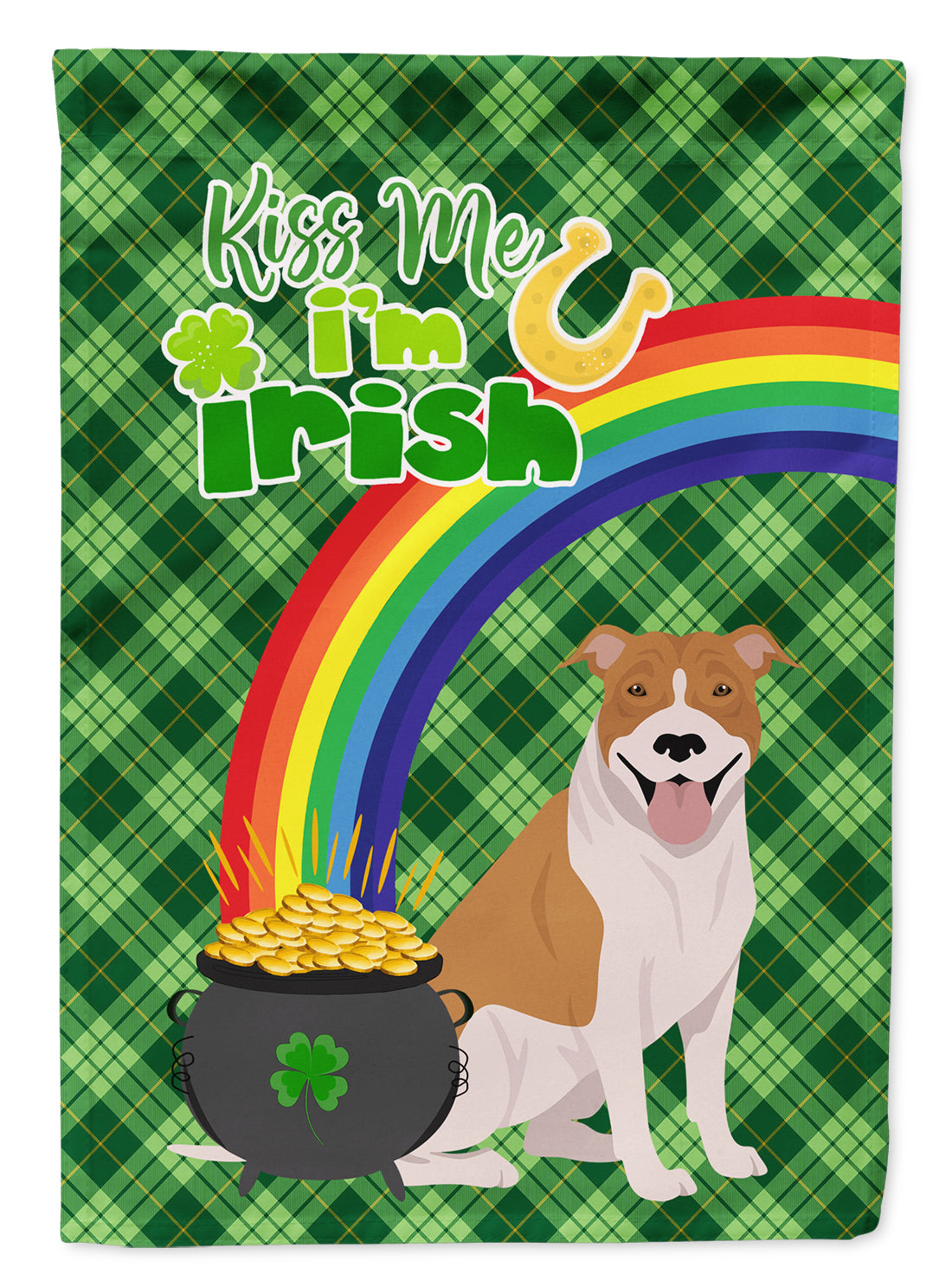 Red and White Pit Bull Terrier St. Patrick's Day Garden Flag Mailbox Decorative Yard Banner Outside Patio Artwork for Flower Beds, Garden Size, Multicolor