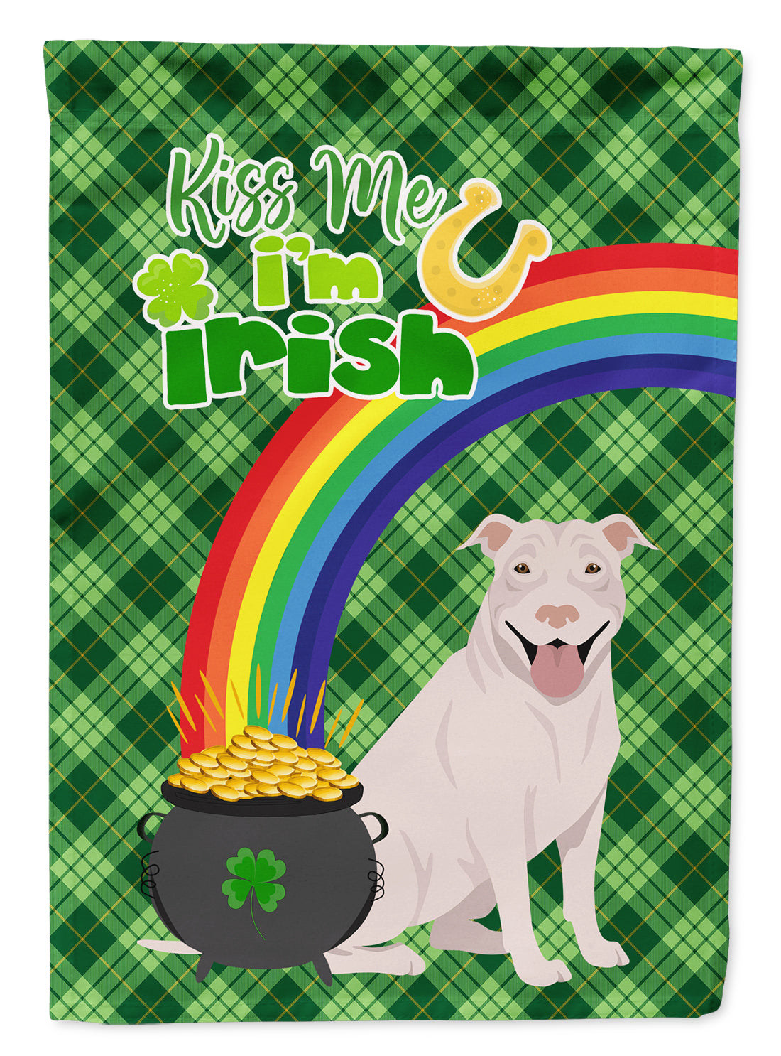 White Pit Bull Terrier St. Patrick's Day Garden Flag Mailbox Decorative Yard Banner Outside Patio Artwork for Flower Beds, Garden Size, Multicolor