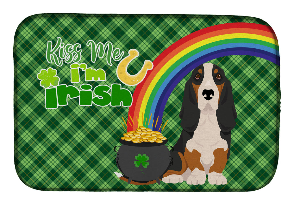 Black Tricolor Basset Hound St. Patrick's Day Dish Drying Mat Absorbent Dish Drying Mat Pad for Kitchen Counter Dish Drainer Mat for Countertop, 14 x 21", Multicolor