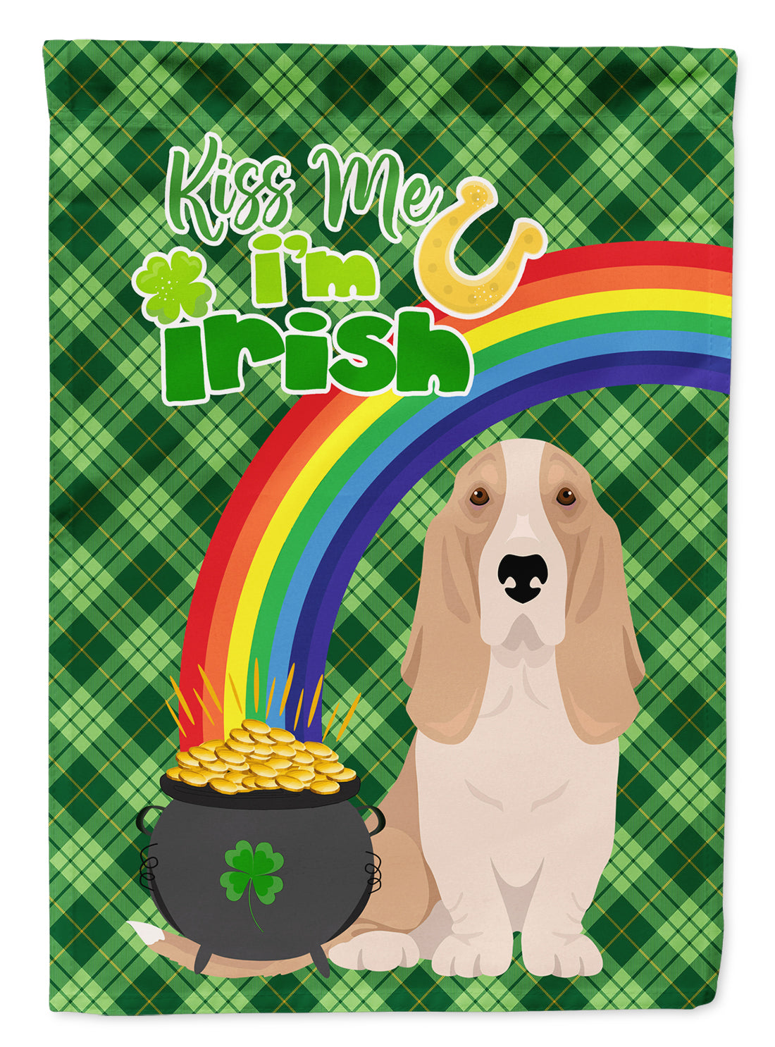 Lemon and White Tricolor Basset Hound St. Patrick's Day Garden Flag Mailbox Decorative Yard Banner Outside Patio Artwork for Flower Beds, Garden Size, Multicolor