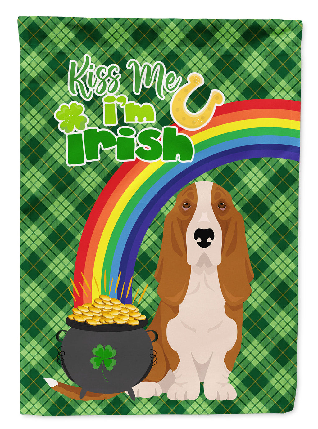 Red and White Tricolor Basset Hound St. Patrick's Day Garden Flag Mailbox Decorative Yard Banner Outside Patio Artwork for Flower Beds, Garden Size, Multicolor