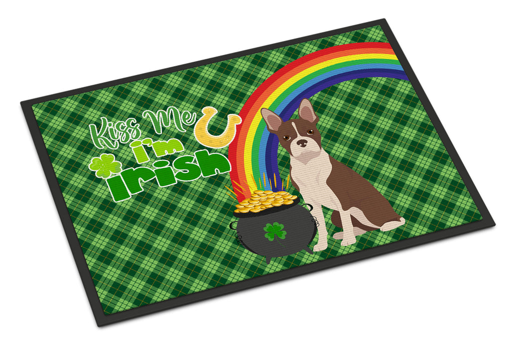 Red Boston Terrier St. Patrick's Day Doormat Indoor Outdoor 24H X 36W Front Door Mat Rugs for Entryway, Non Slip Washable Low Pile,