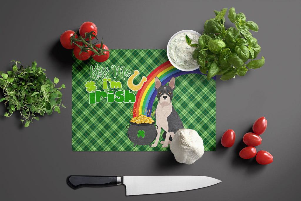 Black Boston Terrier St. Patrick's Day Cutting Board Tempered Glass Kitchen Cutting Surface, Heat Resistant Chopping, Non-Slip Feet, Food Prep & Serving