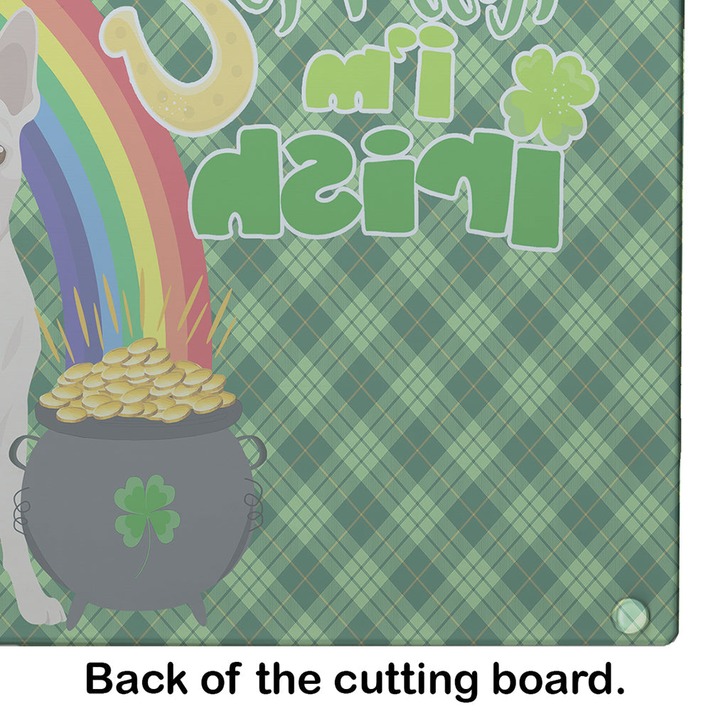 White Boston Terrier St. Patrick's Day Cutting Board Tempered Glass Kitchen Cutting Surface, Heat Resistant Chopping, Non-Slip Feet, Food Prep & Serving