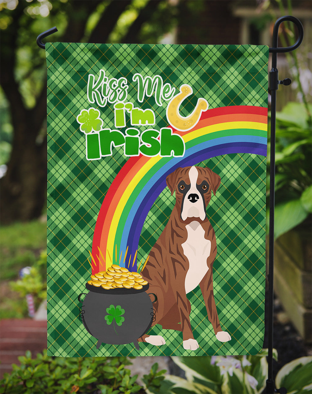Natural Eared Red Brindle Boxer St. Patrick's Day Garden Flag Mailbox Decorative Yard Banner Outside Patio Artwork for Flower Beds, Garden Size, Multicolor