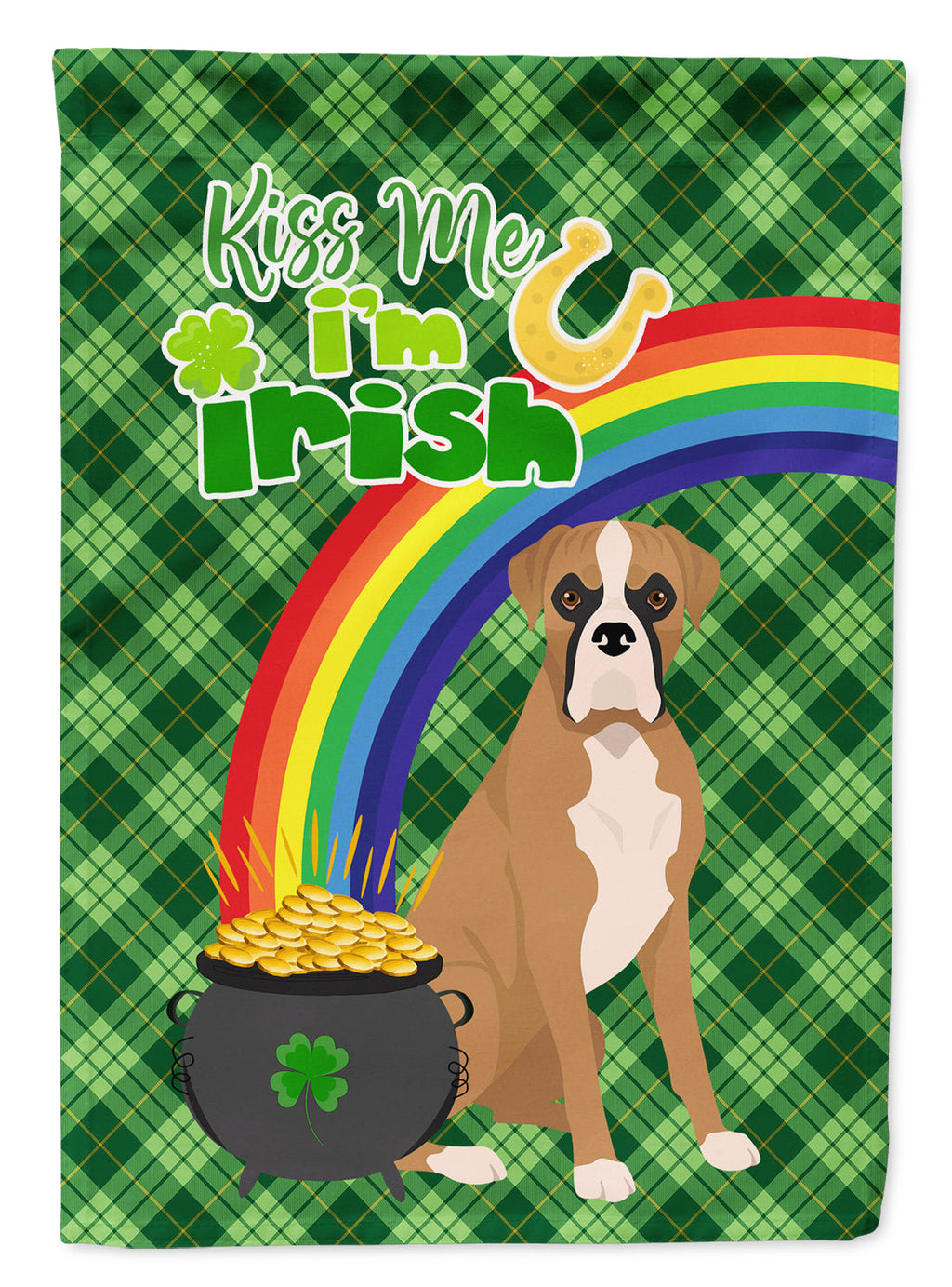 Natural Eared Fawn Boxer St. Patrick's Day Garden Flag Mailbox Decorative Yard Banner Outside Patio Artwork for Flower Beds, Garden Size, Multicolor