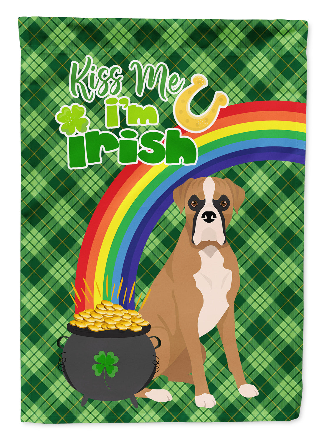 Natural Eared Fawn Boxer St. Patrick's Day Garden Flag Mailbox Decorative Yard Banner Outside Patio Artwork for Flower Beds, Garden Size, Multicolor