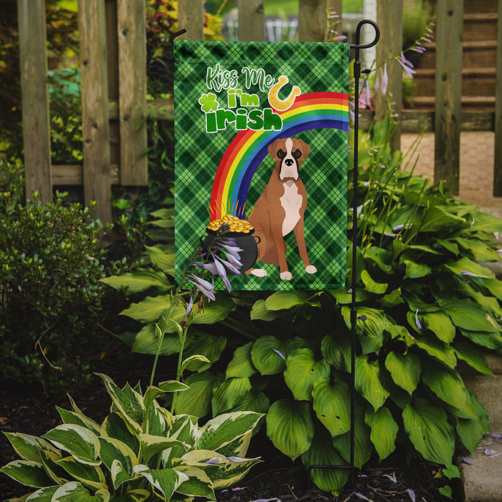 Natural Eared Fawn Boxer St. Patrick's Day Garden Flag Mailbox Decorative Yard Banner Outside Patio Artwork for Flower Beds, Garden Size, Multicolor
