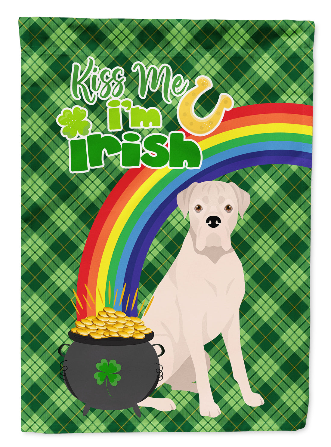 Natural Eared White Boxer St. Patrick's Day Garden Flag Mailbox Decorative Yard Banner Outside Patio Artwork for Flower Beds, Garden Size, Multicolor