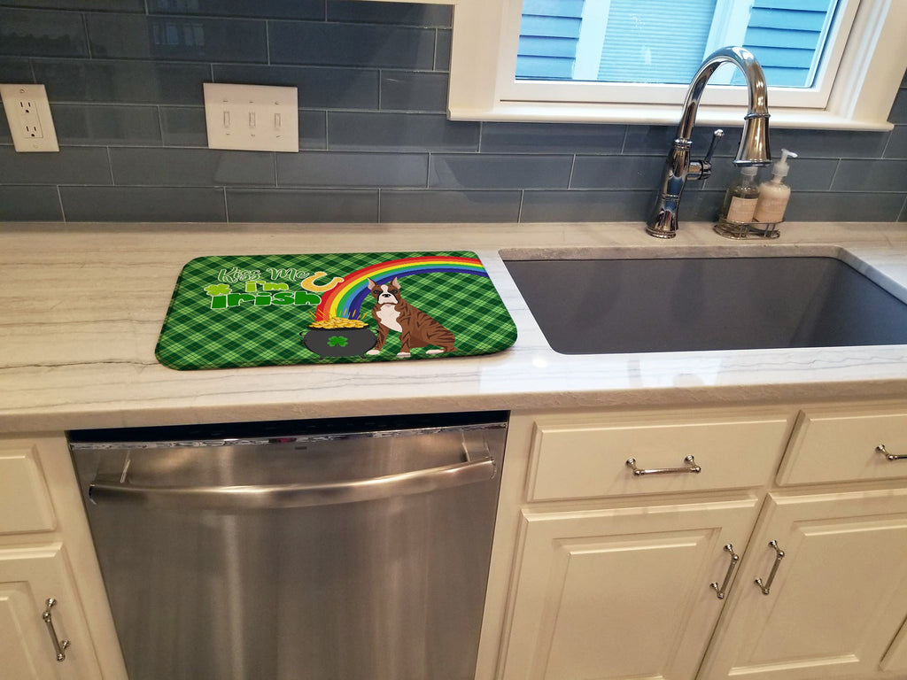 Red Brindle Boxer St. Patrick's Day Dish Drying Mat Absorbent Dish Drying Mat Pad for Kitchen Counter Dish Drainer Mat for Countertop, 14 x 21", Multicolor