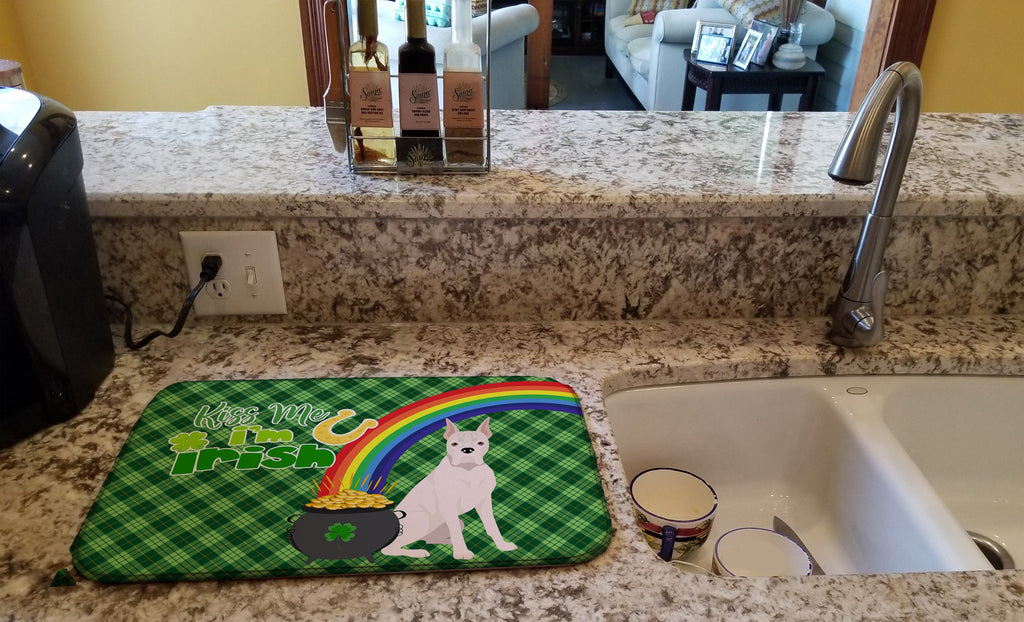 White Boxer St. Patrick's Day Dish Drying Mat Absorbent Dish Drying Mat Pad for Kitchen Counter Dish Drainer Mat for Countertop, 14 x 21", Multicolor