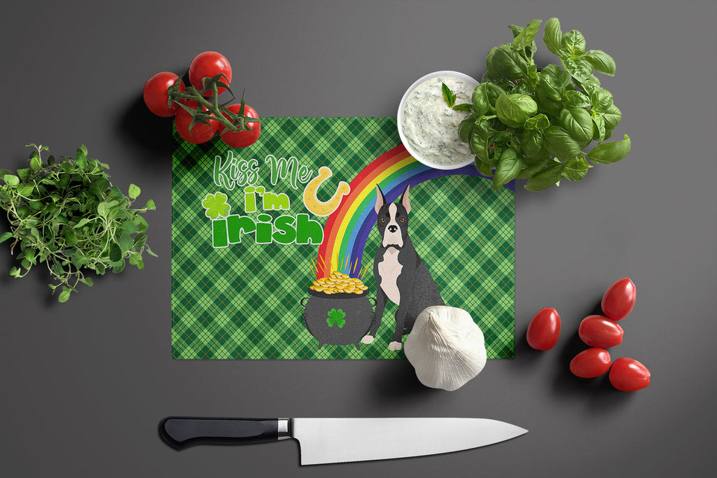 Black Boxer St. Patrick's Day Cutting Board Tempered Glass Kitchen Cutting Surface, Heat Resistant Chopping, Non-Slip Feet, Food Prep & Serving