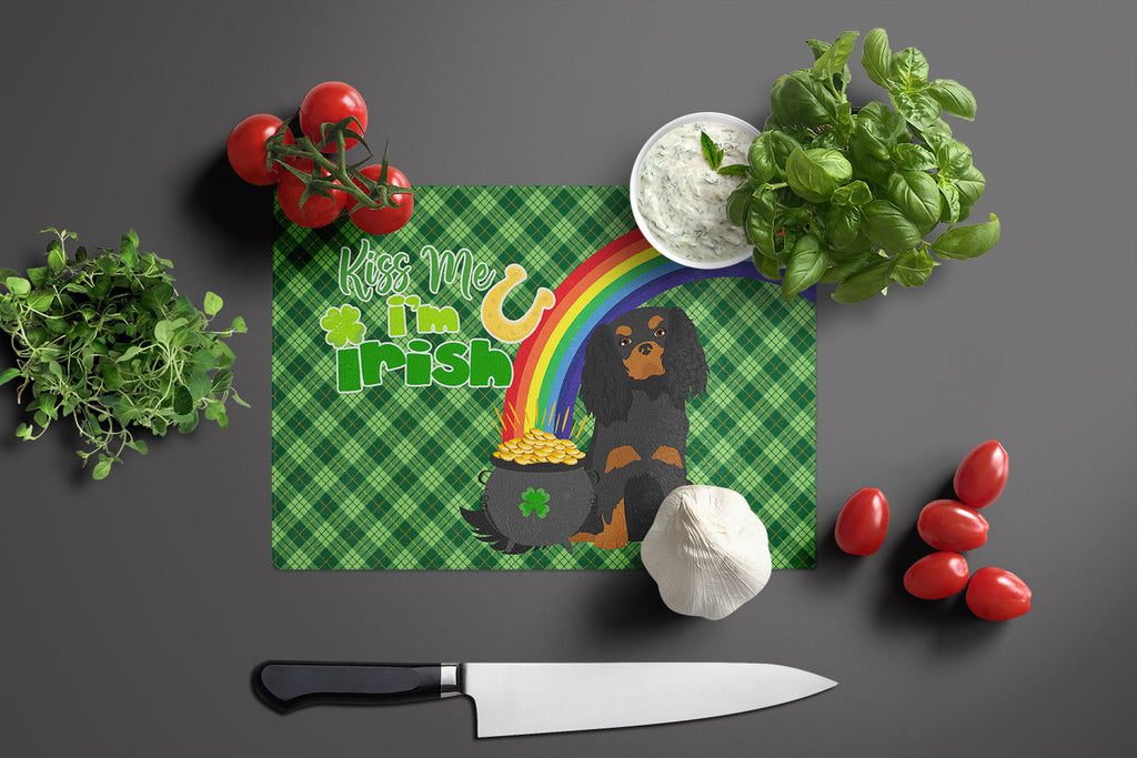 Black and Tan Cavalier Spaniel St. Patrick's Day Cutting Board Tempered Glass Kitchen Cutting Surface, Heat Resistant Chopping, Non-Slip Feet, Food Prep & Serving