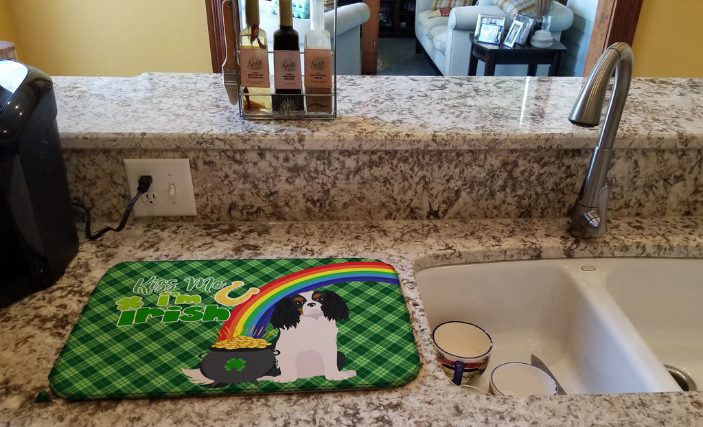 Tricolor Cavalier Spaniel St. Patrick's Day Dish Drying Mat Absorbent Dish Drying Mat Pad for Kitchen Counter Dish Drainer Mat for Countertop, 14 x 21", Multicolor