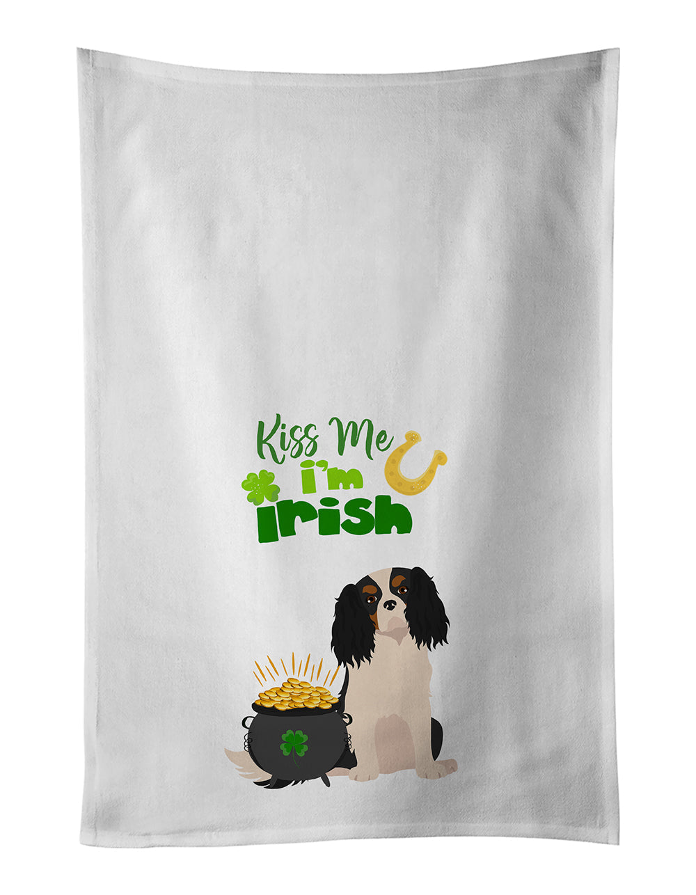 Tricolor Cavalier Spaniel St. Patrick's Day Kitchen Towel Set of 2 White Dish Towels Decorative Bathroom Hand towel for Hand, Face, Hair, Yoga, Tea, Dishcloth, 19 X 28", White