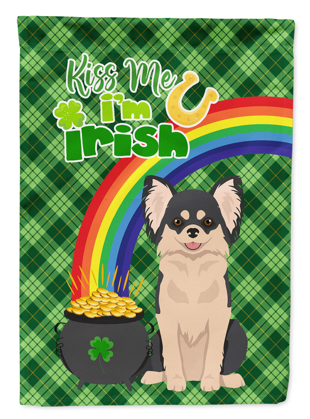 Longhaired Black and White Chihuahua St. Patrick's Day Garden Flag Mailbox Decorative Yard Banner Outside Patio Artwork for Flower Beds, Garden Size, Multicolor