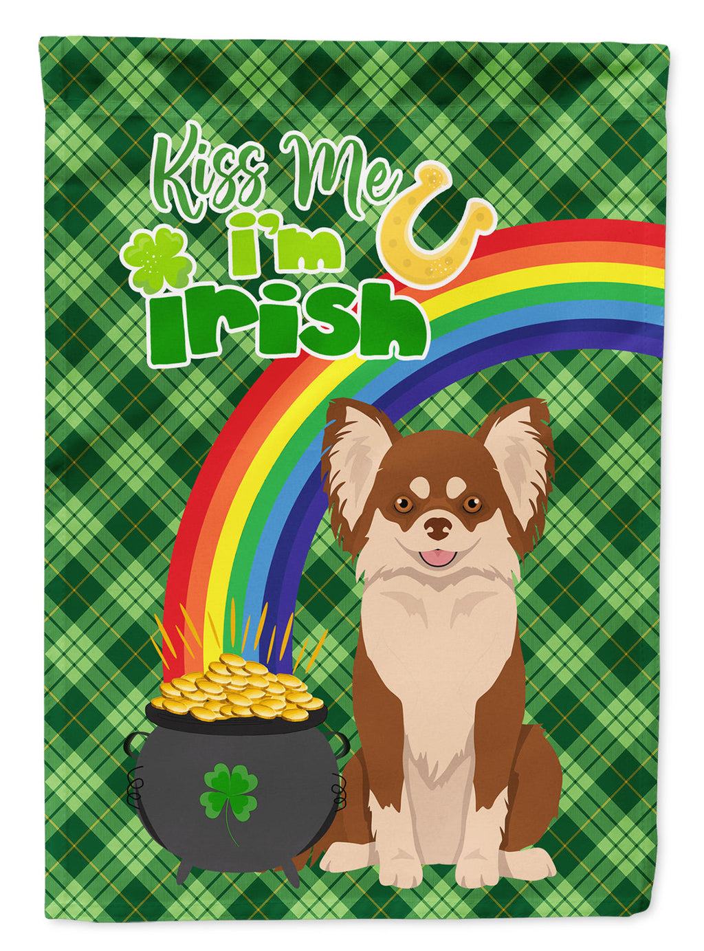 Longhaired Chocolate and White Chihuahua St. Patrick's Day Garden Flag Mailbox Decorative Yard Banner Outside Patio Artwork for Flower Beds, Garden Size, Multicolor