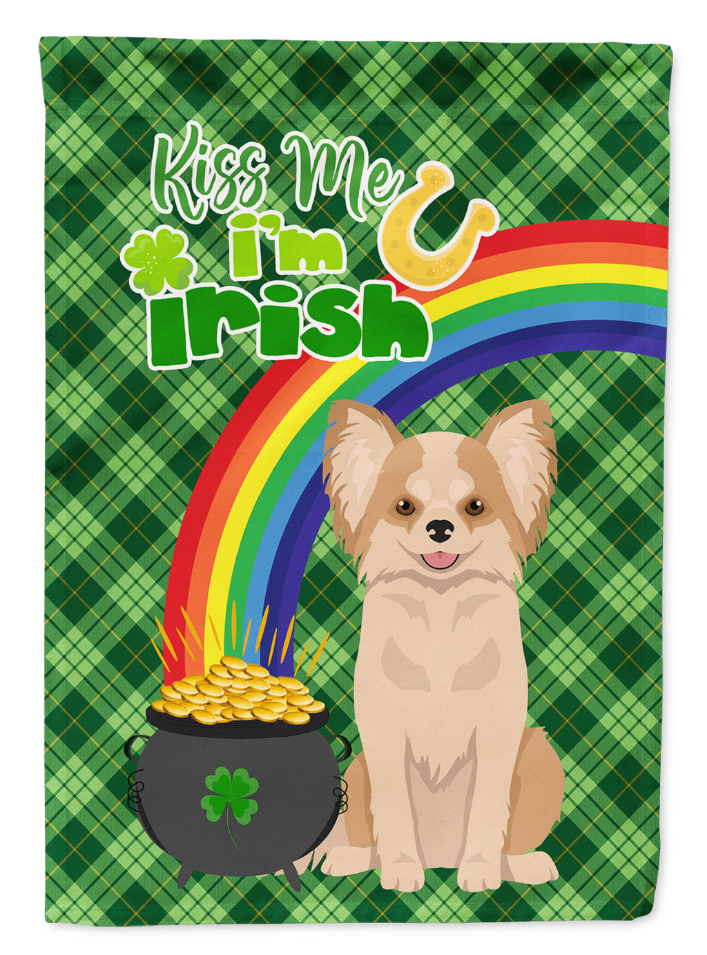 Longhaired Gold and White Chihuahua St. Patrick's Day Garden Flag Mailbox Decorative Yard Banner Outside Patio Artwork for Flower Beds, Garden Size, Multicolor