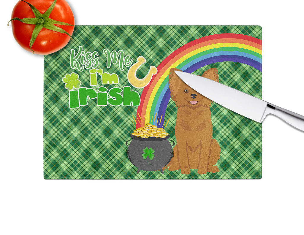 Longhaired Red Chihuahua St. Patrick's Day Cutting Board Tempered Glass Kitchen Cutting Surface, Heat Resistant Chopping, Non-Slip Feet, Food Prep & Serving