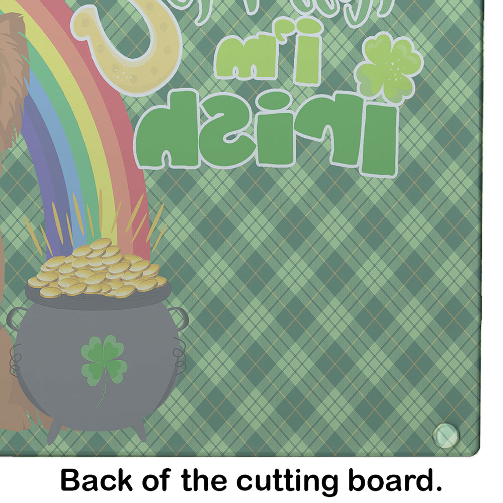 Longhaired Red Chihuahua St. Patrick's Day Cutting Board Tempered Glass Kitchen Cutting Surface, Heat Resistant Chopping, Non-Slip Feet, Food Prep & Serving