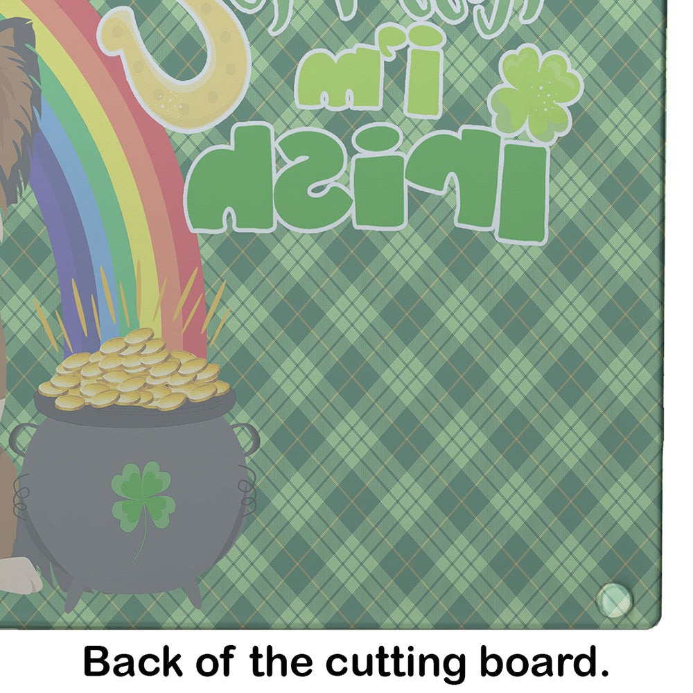 Longhaired Black and Red Chihuahua St. Patrick's Day Cutting Board Tempered Glass Kitchen Cutting Surface, Heat Resistant Chopping, Non-Slip Feet, Food Prep & Serving
