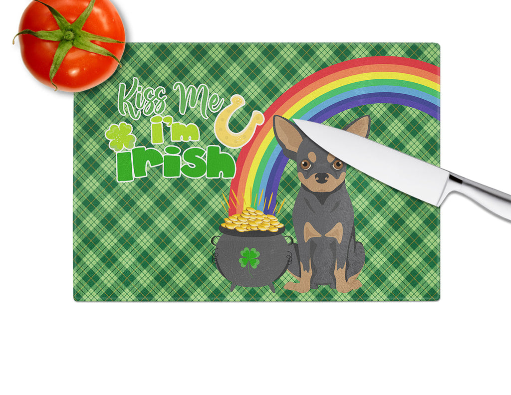 Black and Tan Chihuahua St. Patrick's Day Cutting Board Tempered Glass Kitchen Cutting Surface, Heat Resistant Chopping, Non-Slip Feet, Food Prep & Serving