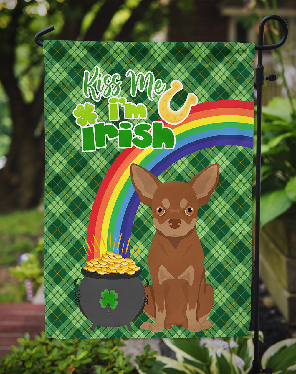 Chocolate and Tan Chihuahua St. Patrick's Day Garden Flag Mailbox Decorative Yard Banner Outside Patio Artwork for Flower Beds, Garden Size, Multicolor