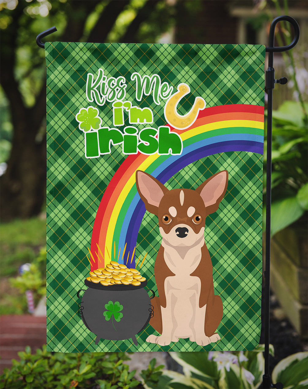 Red and White Chihuahua St. Patrick's Day Garden Flag Mailbox Decorative Yard Banner Outside Patio Artwork for Flower Beds, Garden Size, Multicolor