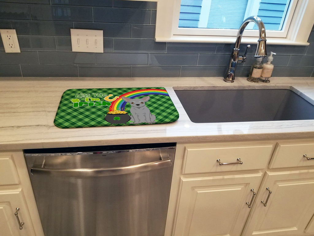 Silver Chihuahua St. Patrick's Day Dish Drying Mat Absorbent Dish Drying Mat Pad for Kitchen Counter Dish Drainer Mat for Countertop, 14 x 21", Multicolor