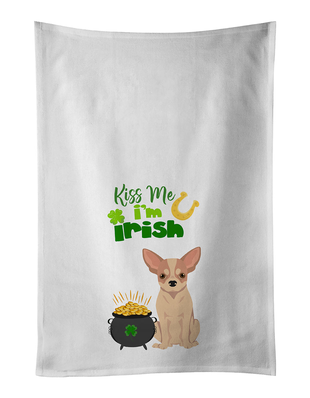 Fawn and White Chihuahua St. Patrick's Day Kitchen Towel Set of 2 White Dish Towels Decorative Bathroom Hand towel for Hand, Face, Hair, Yoga, Tea, Dishcloth, 19 X 28", White