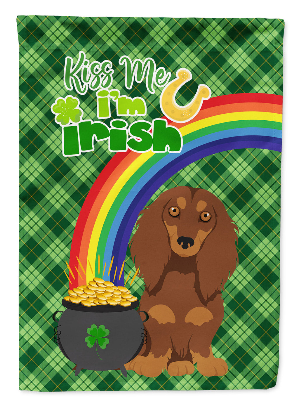 Longhair Chocolate and Tan Dachshund St. Patrick's Day Garden Flag Mailbox Decorative Yard Banner Outside Patio Artwork for Flower Beds, Garden Size, Multicolor