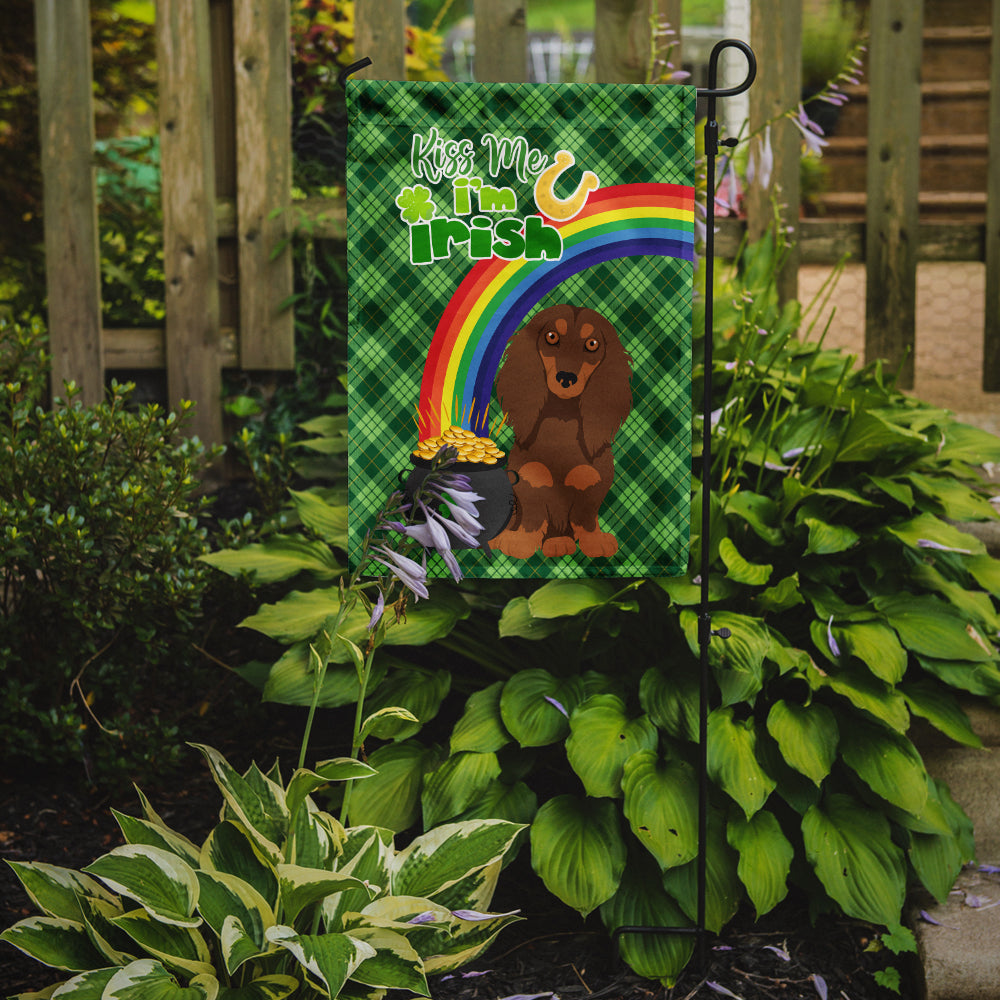 Longhair Chocolate and Tan Dachshund St. Patrick's Day Garden Flag Mailbox Decorative Yard Banner Outside Patio Artwork for Flower Beds, Garden Size, Multicolor