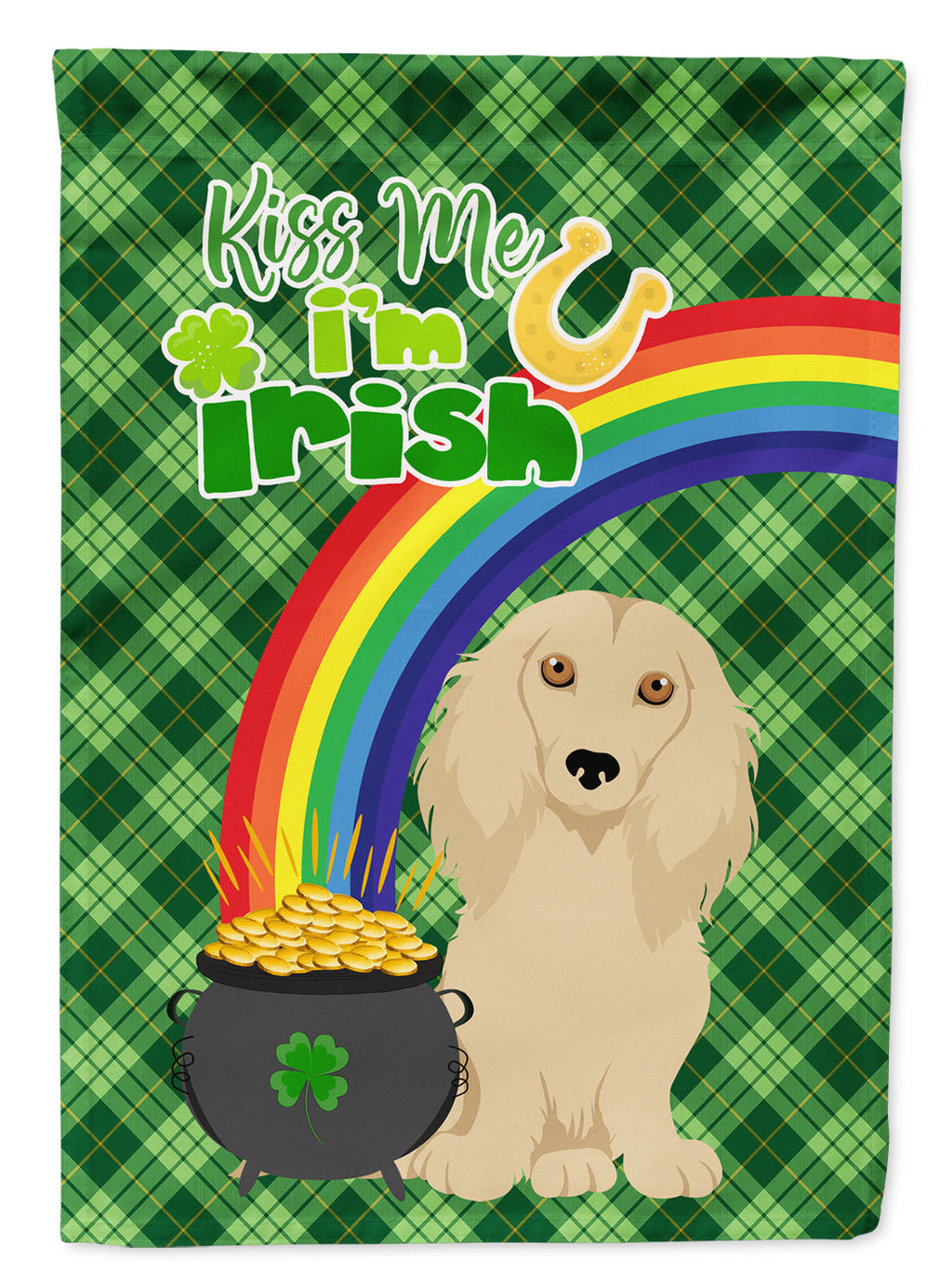 Longhair Cream Dachshund St. Patrick's Day Garden Flag Mailbox Decorative Yard Banner Outside Patio Artwork for Flower Beds, Garden Size, Multicolor